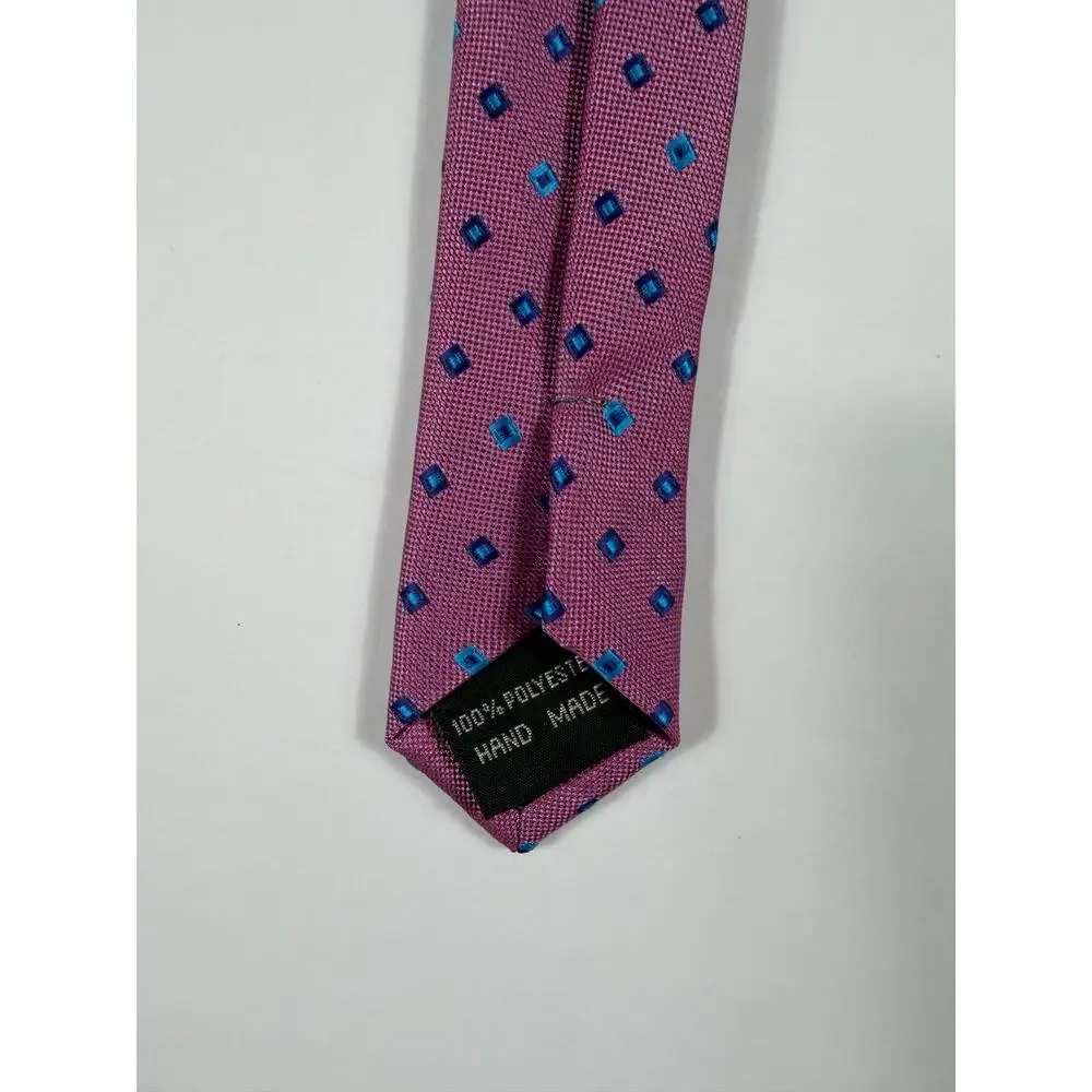 NEW XMI Geometric Square Print Pink Blue Necktie 50” boys